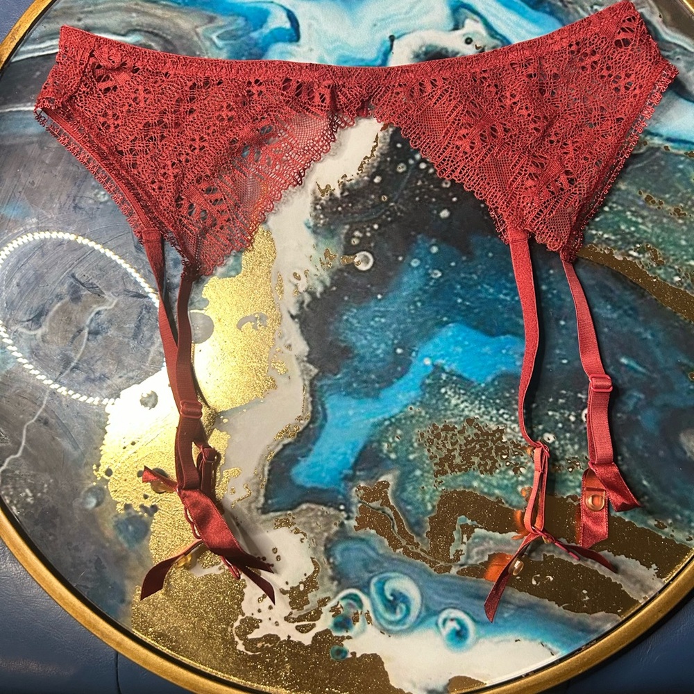 Urban Outfitters Burgundy red lace garter belt